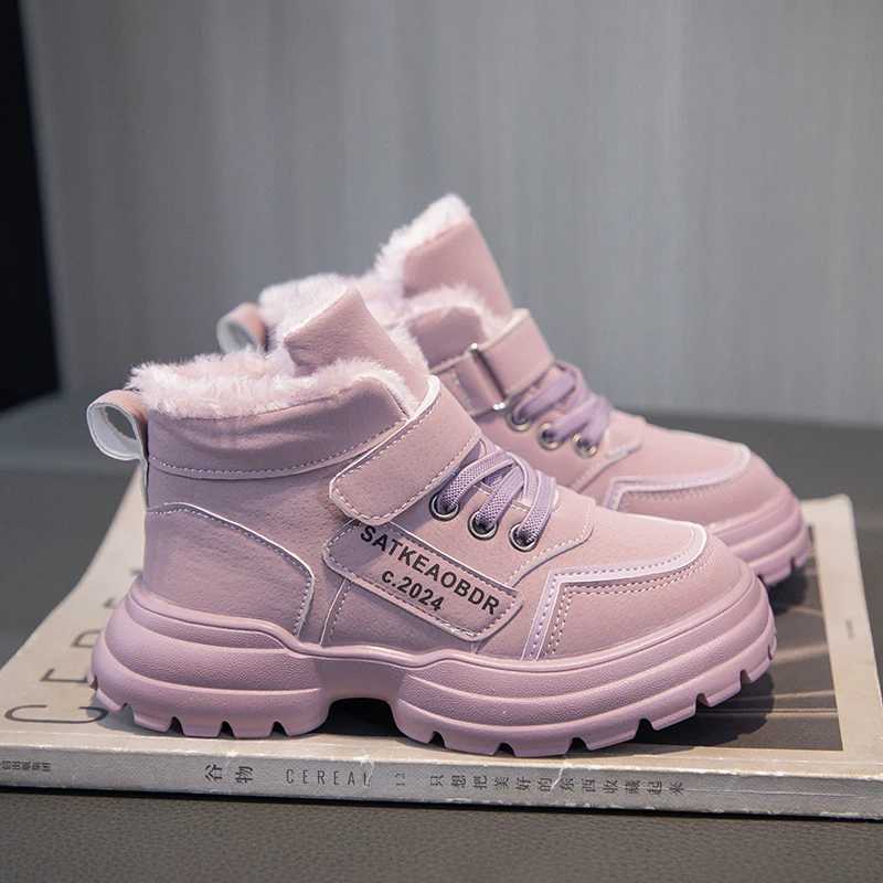 Athletic Outdoor Winter Children Boots Plush Girls Shoes Fashion Korea Style Kids Casual Sneaker Warm Fur Girls Ankle Boots 4 To 12 Years H241223