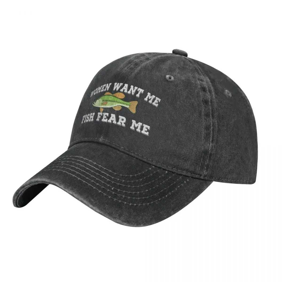 Women want me to be afraid of fish women love me fish are afraid of me dad quotes saxophone joke baseball cap pea cap meme cap W241225