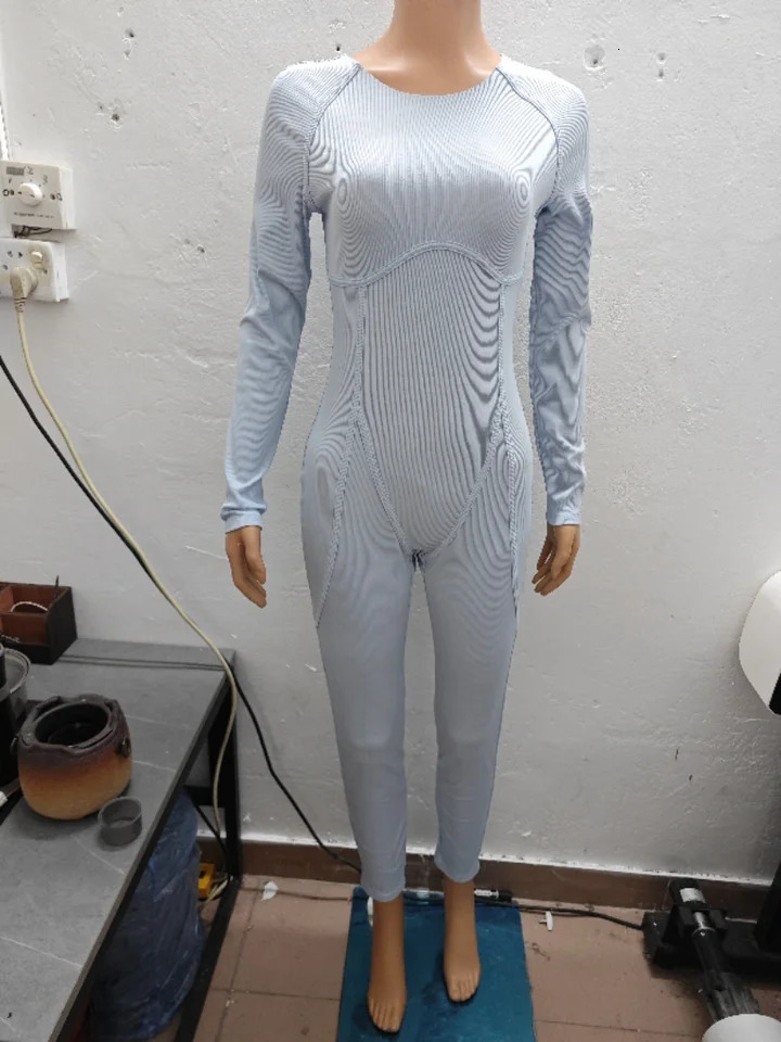 Jumpsuit Women Fashion Long Sleeved Spring Casual Solid Round Neck Skinny Daily Y2K Streetwear 241225