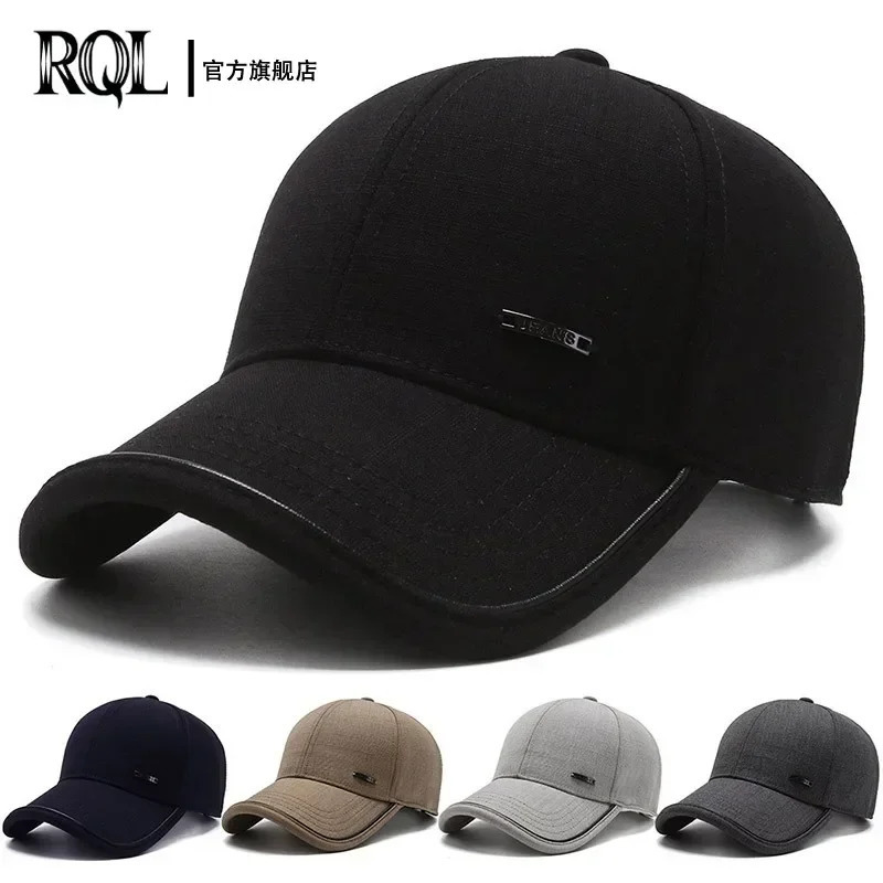 Mens Hat 2024 Autumn and winter Male Baseball Cap Casual Golf Trucker Dad Hat Outdoor Black Solid Color Windproof Adjustable Sn 241225