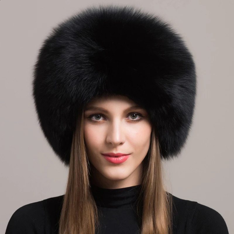 Fashion Style Winter Russian Natural Real Fox Fur Hat 2024 Women Warm Good Quality 100% Genuine Real Fox Fur Cap241224