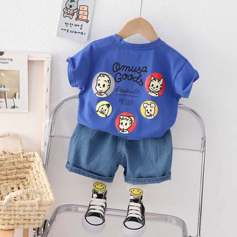 Clothing Sets Boys Summer Suit New T-Shirt Suit Short-Sleeved Childrens Baby Summer Clothes Childrens Short-Sleeved Suit Cartoon Boys SuitY241225JO40