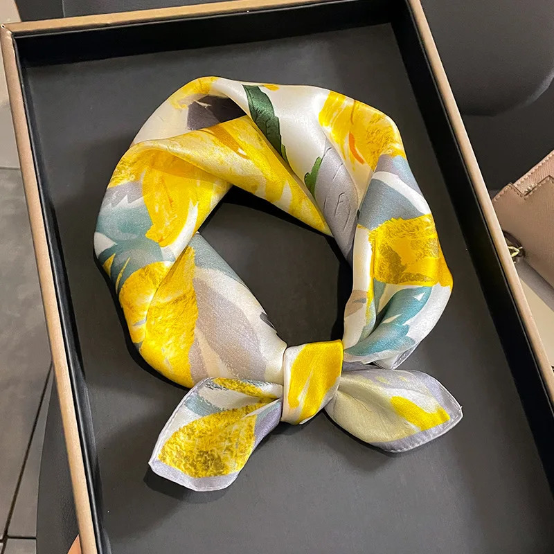 53cm Real Silk Nature Scarf Women Neckerchief Foulard Bandana Small Hairbands Fashion Floral Neck Ties for Office Lady 241225