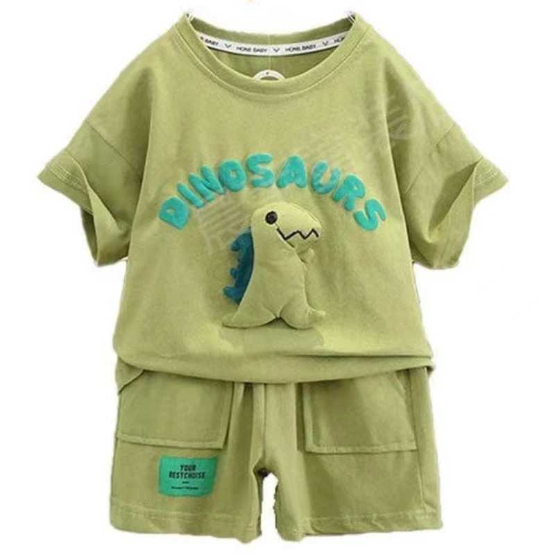 Clothing Sets Summer Kids Girl Boy Clothes Set Dinosaur Cartoon Pattern Cotton T-shirts and Shorts Suit Children Top Bottom 2pcs TracksuitsY241225KAPW