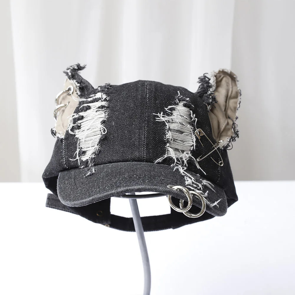 y2k Girl Graffiti Jeans Rabbit Ears Cowboy Baseball Hat Wash Graffiti Hip Hop Cap Women Men Party Team Baseball Cap 241225