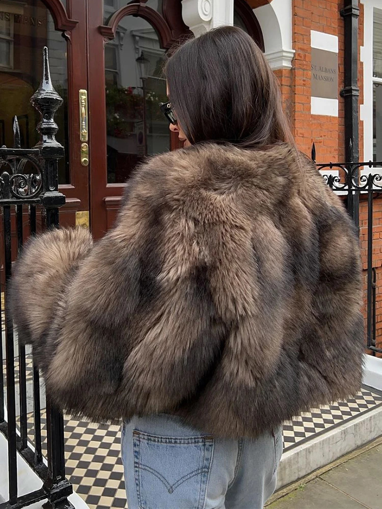 2024 Vintage Faux Fur Short Coat Retro Thick Large Cuffs Solid Female Winter Warm Lady Chic High Street Outwear 241223