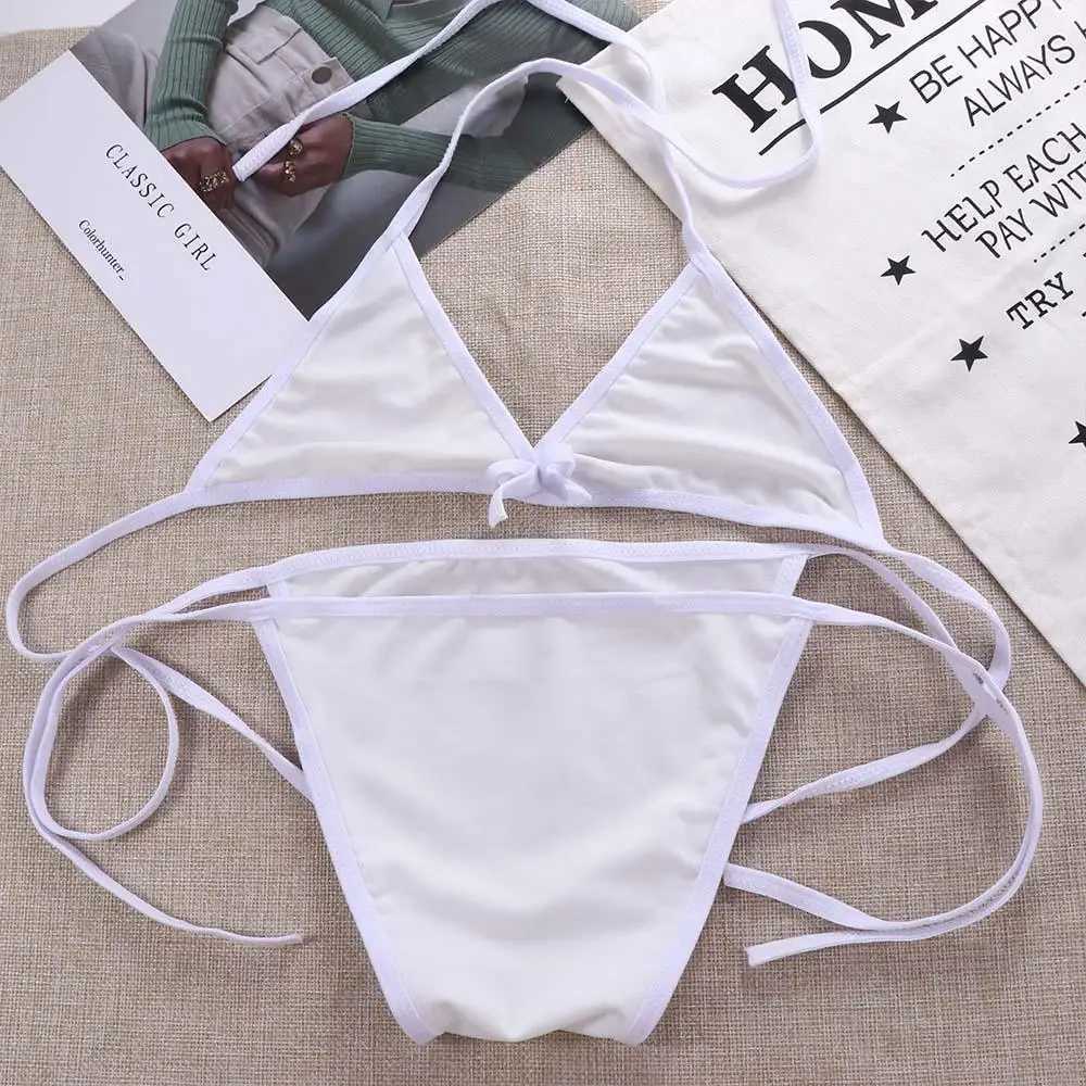 Womens summer womens suspender neck strap solid color push up bra swimsuit bikini swimsuit setW241225