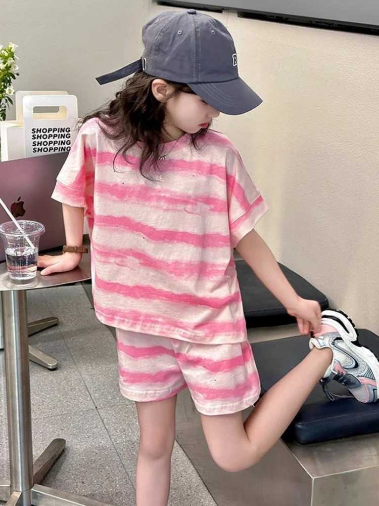 Clothing Sets Summer Baby Girls Clothes Set Pink Stripe Short Sleeve T-shirts and Shorts 2pcs Suit Children Fashion Top Bottom OutfitsY241225ITQN