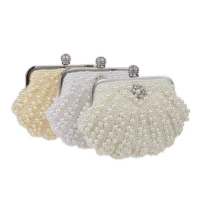 High Quality Sekusa Beded Women Evening Bags Diamonds Shell Ladies Small Day Club Party Dinner Wedding Bridal Hollow Pearl Handbag Purse T241225