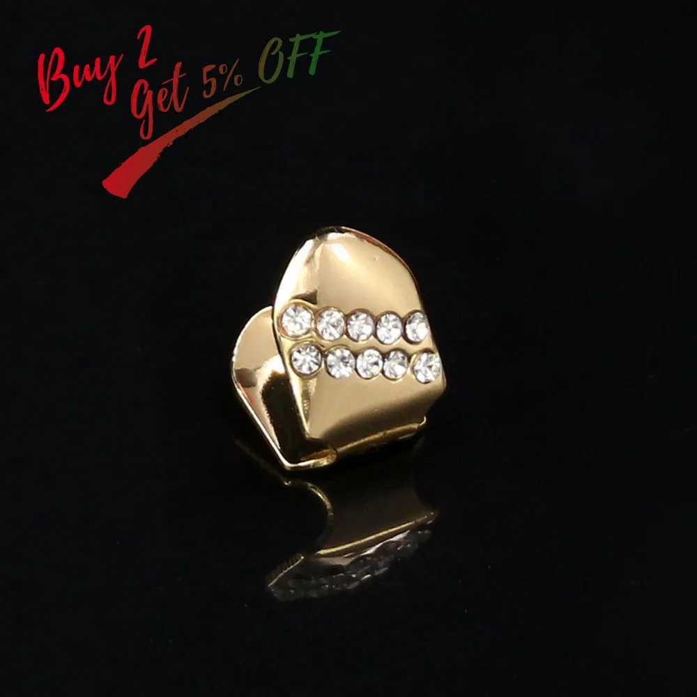 TOPGRILLZ New Gold Color Plated Hip Hop Single Teeth Grillz C Top Tooth GRILLZ for Halloween Christmas Party JewelryGiftXJ241225