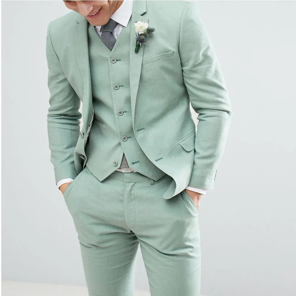 Light Green Men Suit Set Slim Fit Notch Lapel Groom Tuxedos Wedding Suits For Man Costume Homme Mariage 3PCSBlazerPantsVest 241225