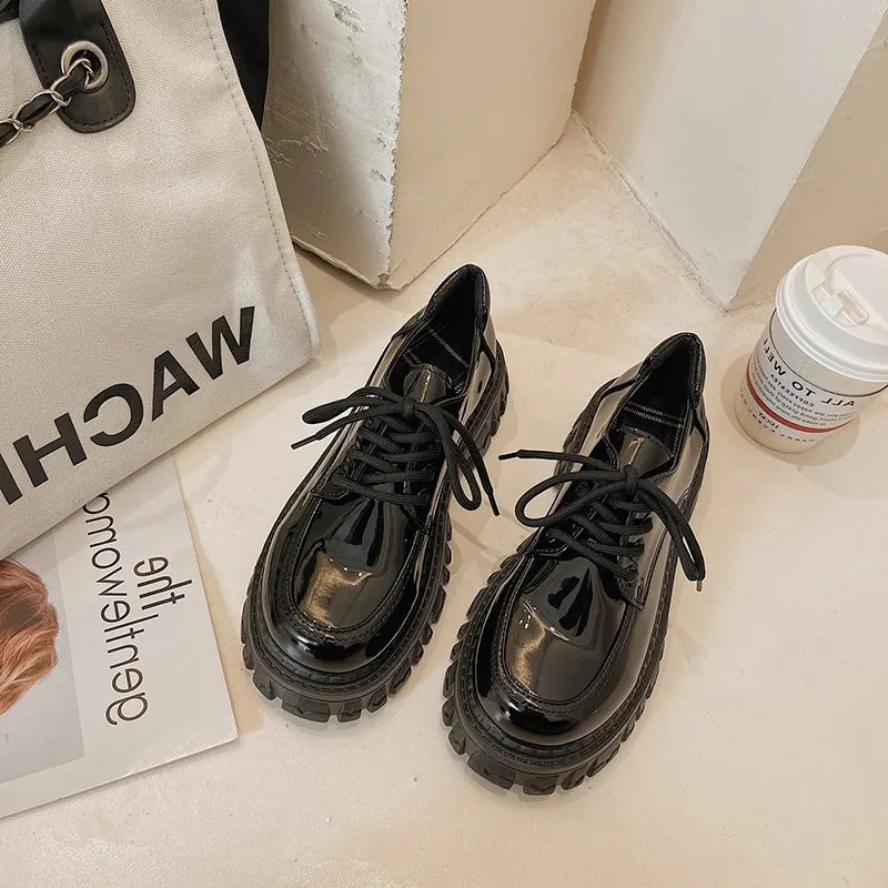 Women Loafers Classic Platform Chunky Heel Black Ladies Pumps Female Mary Jane Derby Lolita Sweet Round Toe College Shoes 241225