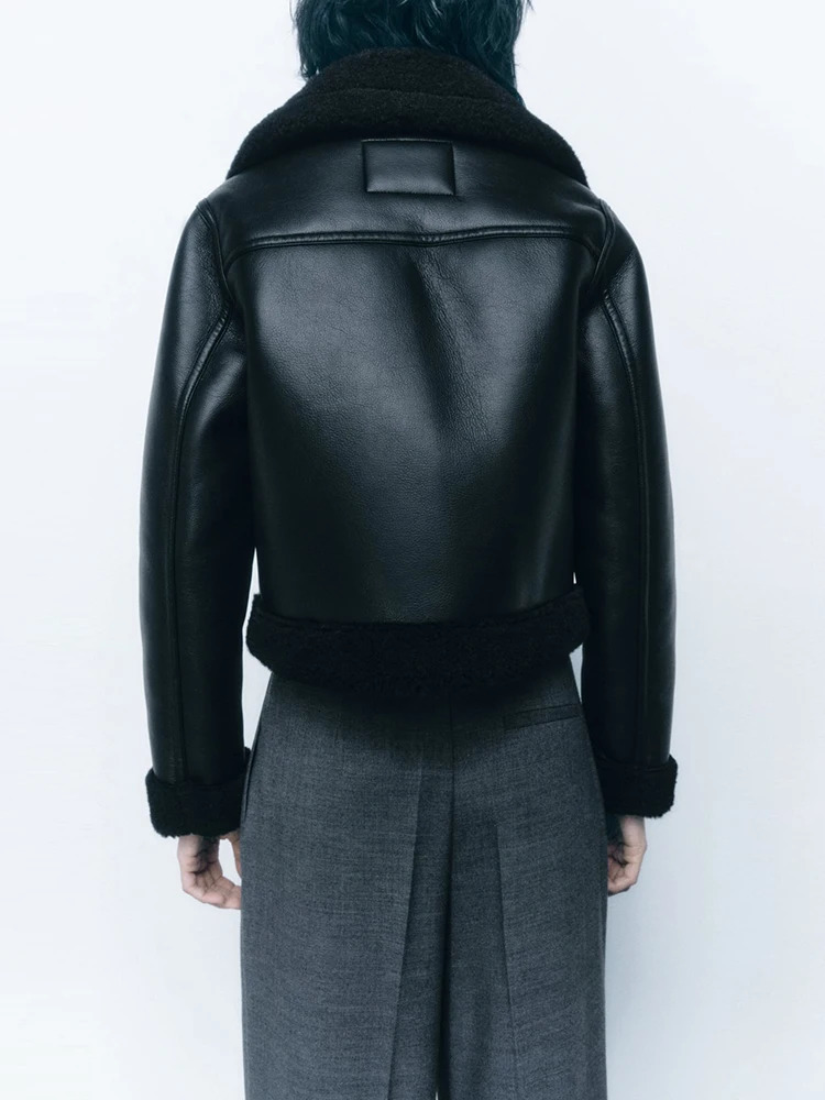 TRAF Womens Winter Fashion Casual Jacket Thickened Warm Loose Fur One Coat Long Sleeve Zip Retro Short Jacket 241217