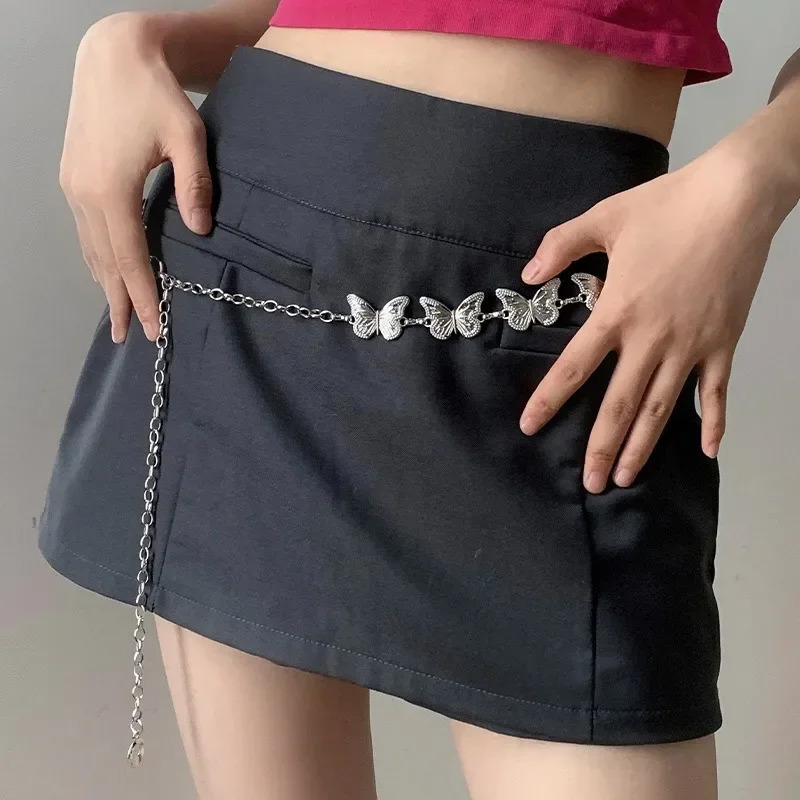 Retro Belly Waist Chain Y2K Butterfly Versatile Silver Color Vintage Waist Chain Dress Skirt Sexy Chain Gothic Fashion Accessory 241225