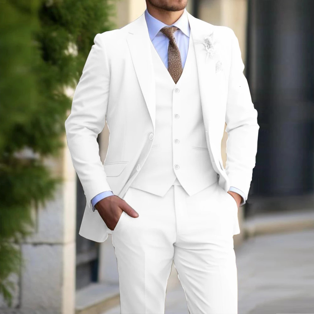 Beige Men Suit 3 Pieces Fashion Slim Fit Blazer Vest Pants Set Classic Formal Business Wedding Tuxedos for Casual Clothing 241225