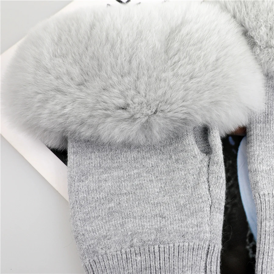 Winter Fashion Womens Wool Knitted Real Rex Rabbit Fur Fingerless Gloves Cuffs Girls Warm Mittens Wrist Warmer Elastic Fluffy 241225