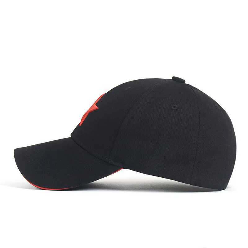 Neutral cotton baseball cap with embroidered red five dot star adjustable 6-panel snap on glasses with rain cap W241225