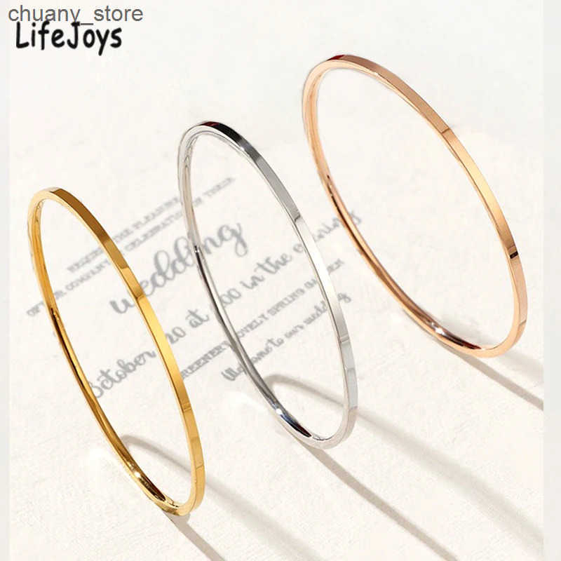 Chain 2mm Stainless Steel Thin Bangle Women Simple Stackable Circle Jewelry Rose Gold Silver Color 55/ 60/ 65mm Flat Surface L240910