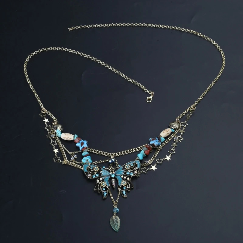Butterfly Pendant Tassels Waist Jewelry Dainty Butterfly Pendant Multiayer Waist Chain Elegant Beaded Body Chain 241225