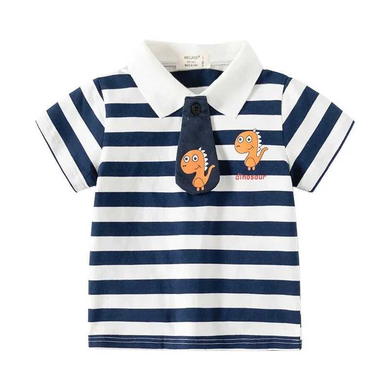 Summer Slish Boys Short-Sleeve Striped T-Shirt Casual Breathable Cotton Polo Shirt for Kids Print Ages 3-8XJ241225