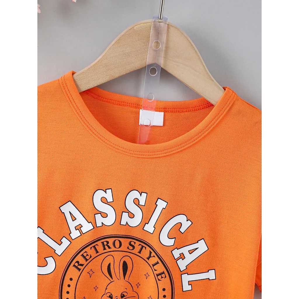 Clothing Sets 2PCS Children Girl Summer Clothes Set Short Sleeved Letter Print T-shirt+Plaid Skirt School Style Outfit Suit for Kids 4-7 YearsY241225C