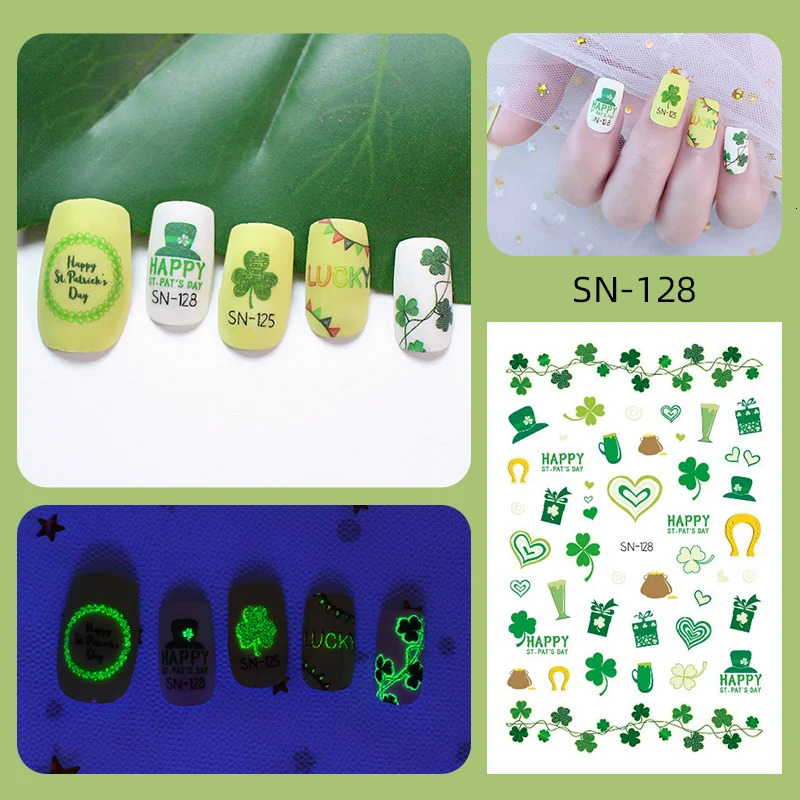 1Pc Spring Four Leaf Clover Nail Decal And Sticker Flower Leaf Tree Green Saint Patrick Days DIY Slider For Manicuring Nail Tool 241225