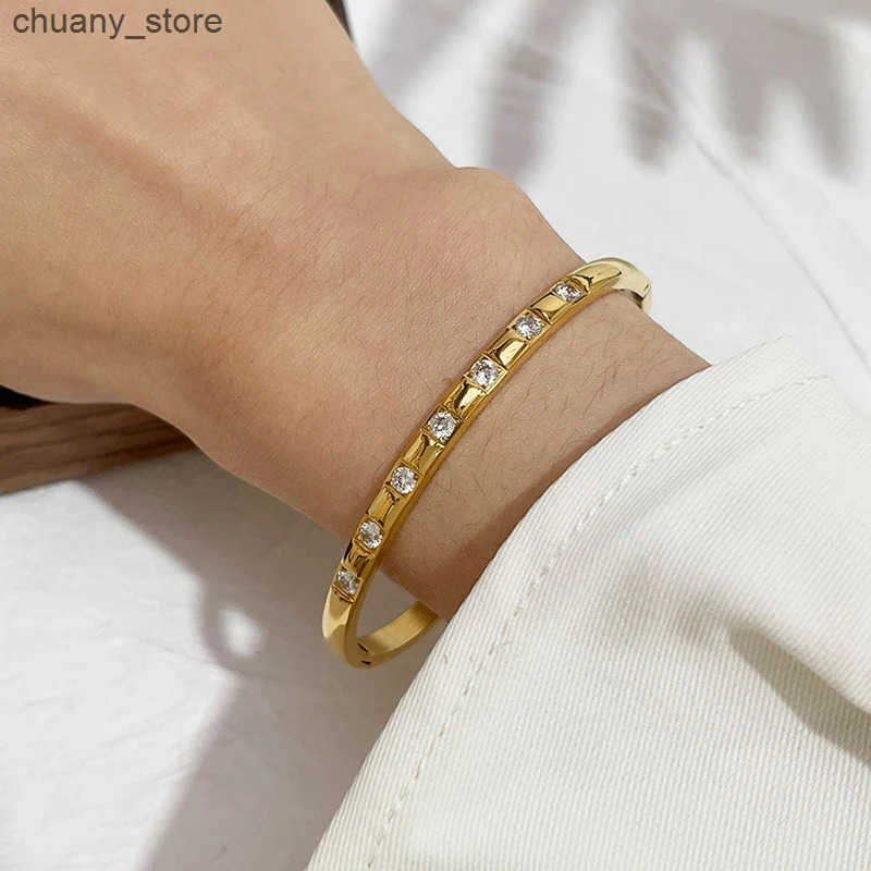 Chain Ins Style Stainless Steel Jewelry Inlaid Cubic Zircon Bangles for Women Waterproof Trendy Christmas Gift L240910