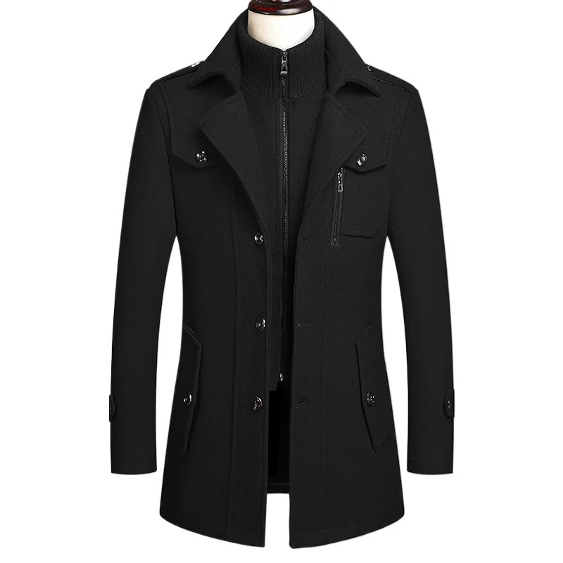 2024 Autumn Winter Double Collar Wool Coat Middleaged Mens Business Fashion Handsome with Solid Color Woolen M4XL 241225