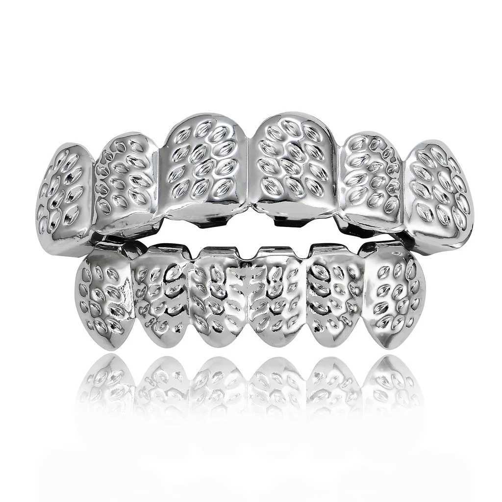 1set Hip Hop Silver Color Teeth Grillz Gold Plated Dental Grills Rock Tooth Grillz Cs Crystal Teeth Cs Halloween VampireXJ241225