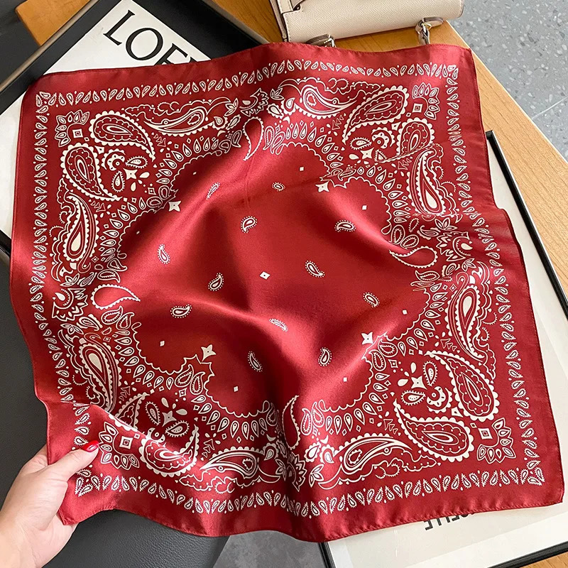 Women faux Mulberry Real Silk Scarf 53cm Hijab Kerchief Spring Autumn Neckerchief Stripped Handbag Decorate 241225