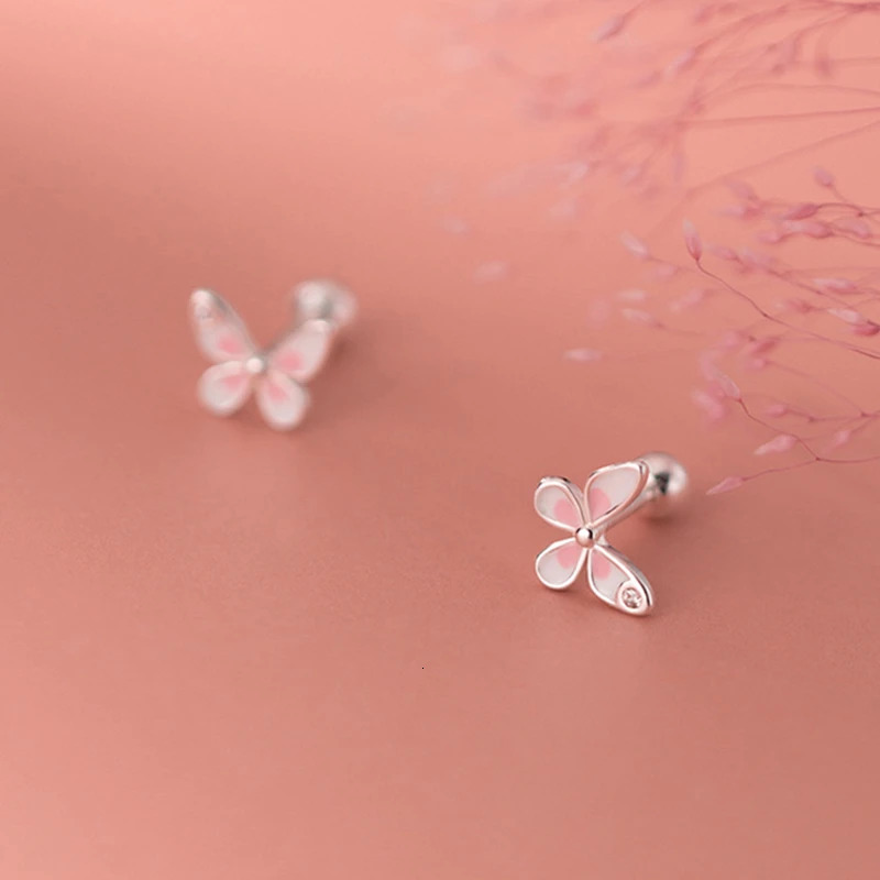 925 Sterling Silver CZ Zircons Butterfly Screw Back Stud Earrings For Children Baby Girls Kid 7mmX5mm Tiny Mini Earring 241220