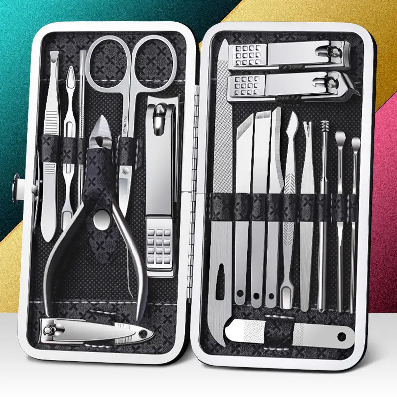 8/9/11/12/16/19Pcs Set Nail Clipper Manicure Cutters Household Stainless Steel Earpick Pedicure Toe Nail Scissors Tools 241225