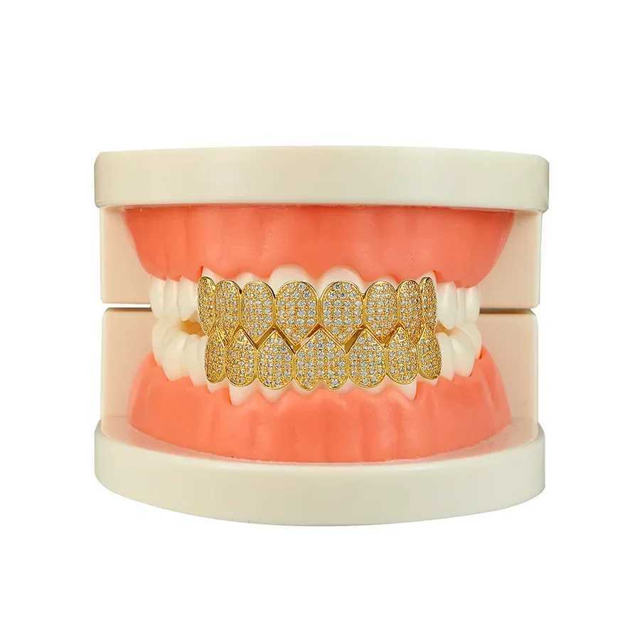 Hip Hop CZ Teeth Grillz Set For Unisex Top Bottom Mouth Gold Silver Color Teeth Grills Tooth Removable Fashion JewelryXJ241225