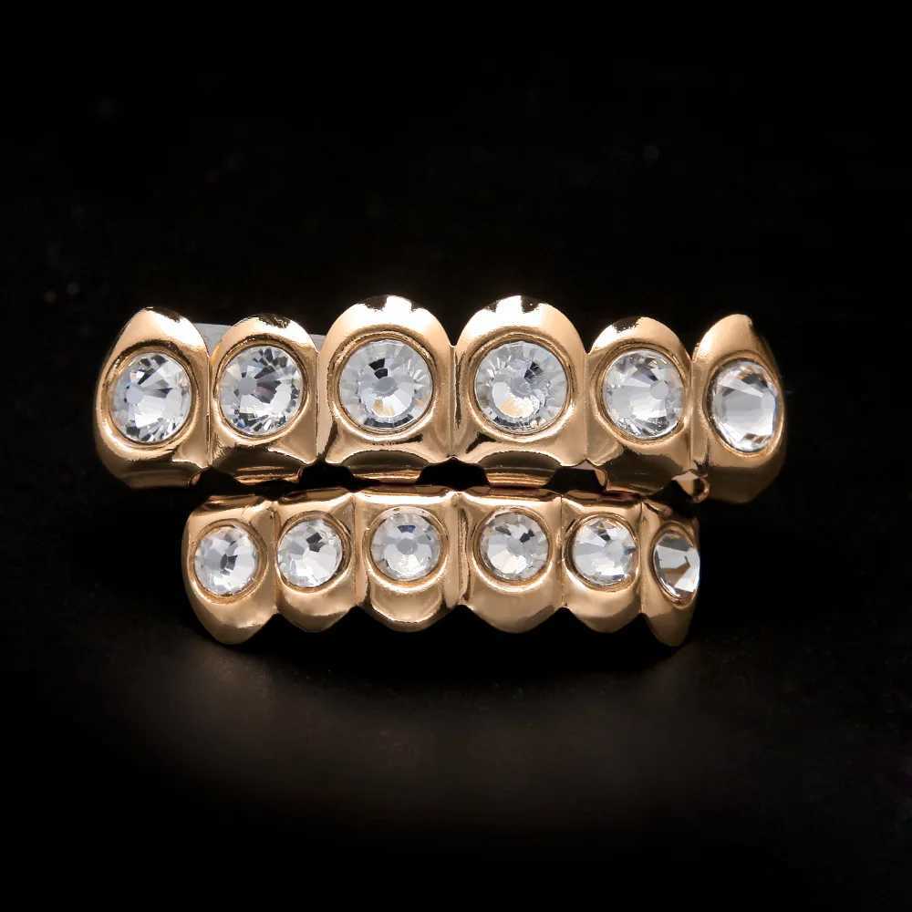 Round Zircon Bling Teeth Grillz Top Bootom Dental Mouth Punk Teeth Cs Cosplay Party Tooth Rper Hip Hop Jewelry TG021XJ241225
