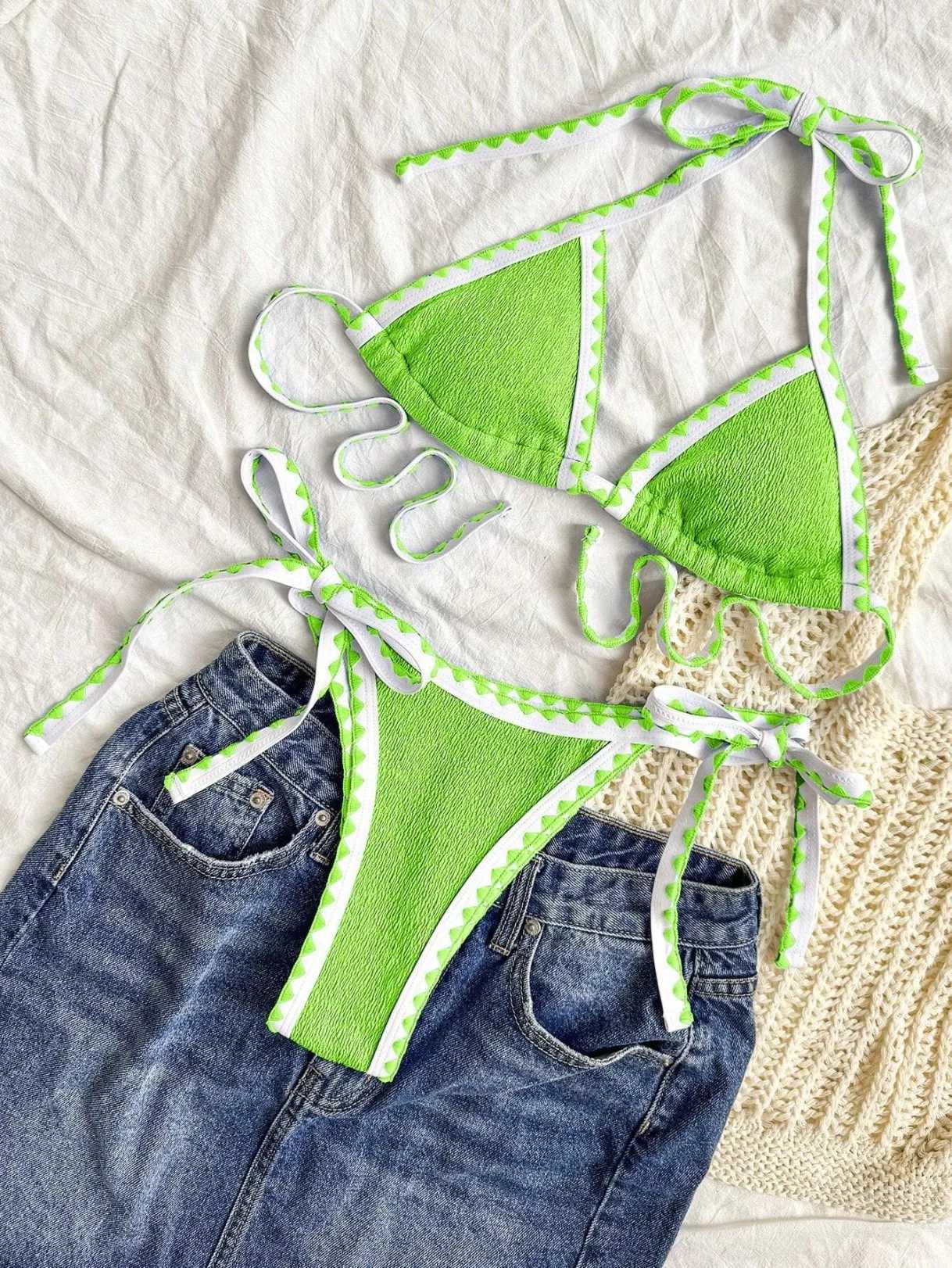 2018 suspender two-piece triangular bikini set womens swimsuit womens swimsuit bathroom swimsuit beach wear summer swimsuitW241225