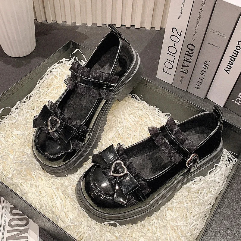 Spring and Autumn High Quality Womens Shoes Fashion Round Toe Medium Heel Bow Knot One-Word Buckle Ladies Mary Jane 241225