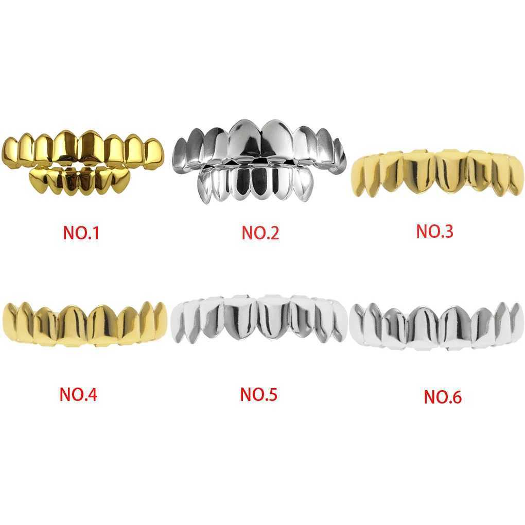 Top Bottom False Teeth Portable Halloween Grills Copper Plated Gold Tooth Performance Party for Christmas FestivalXJ241225
