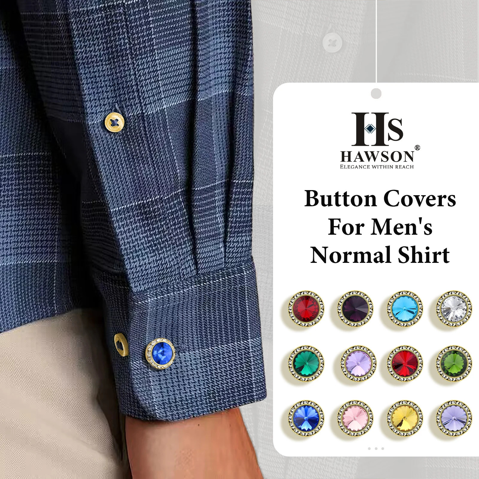 HAWSON Crystal Button Cover Cufflinks for Mens or Womens Shirtgroomsman Jewelry or Accessorieshigh-quality clothing buttons 241225ww