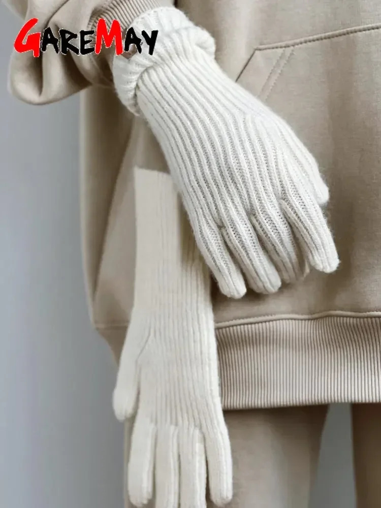 Womens Autumn Winter Gloves Green Elegant Warm Touchscreen Casual Long White Vintage Gloves Knitted Outdoor 2024 241225