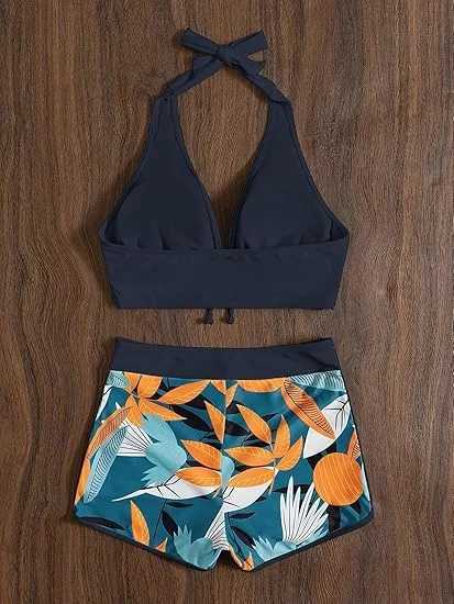Womens two-piece bikini with printed bottom tie set swimsuit strap triangular swimsuitW241225