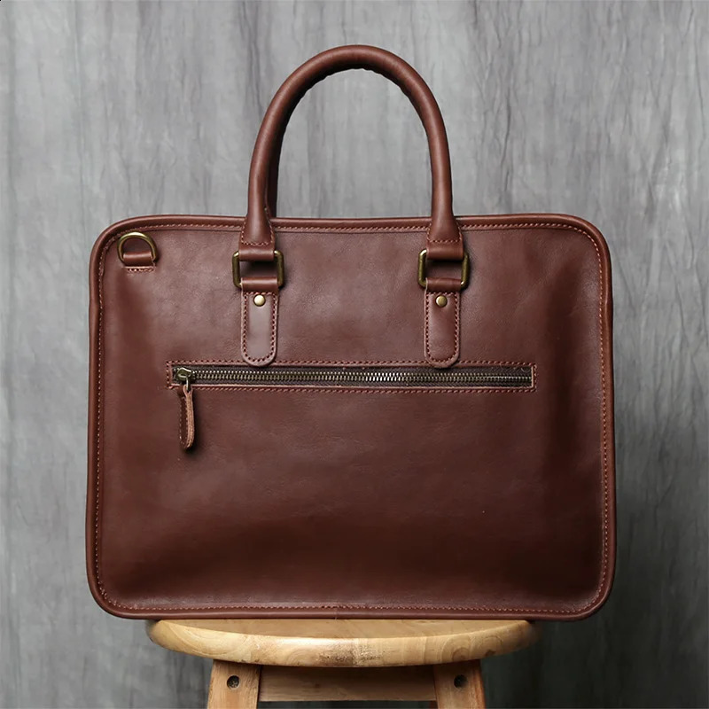New Free Shipping Designer Bag NZPJ Retro Mens Briefcase Leather Laptop Top Layer Cowhide Casual Handbag 14 Inch Business Shoulder Messenger Bag