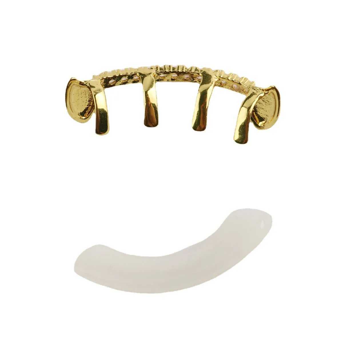 Hip Hop Rock Water Drop Flame Zircon Teeth Grillz 14K Gold Plated CZ Stone Tooth Cs For Women Men JewelryXJ241225