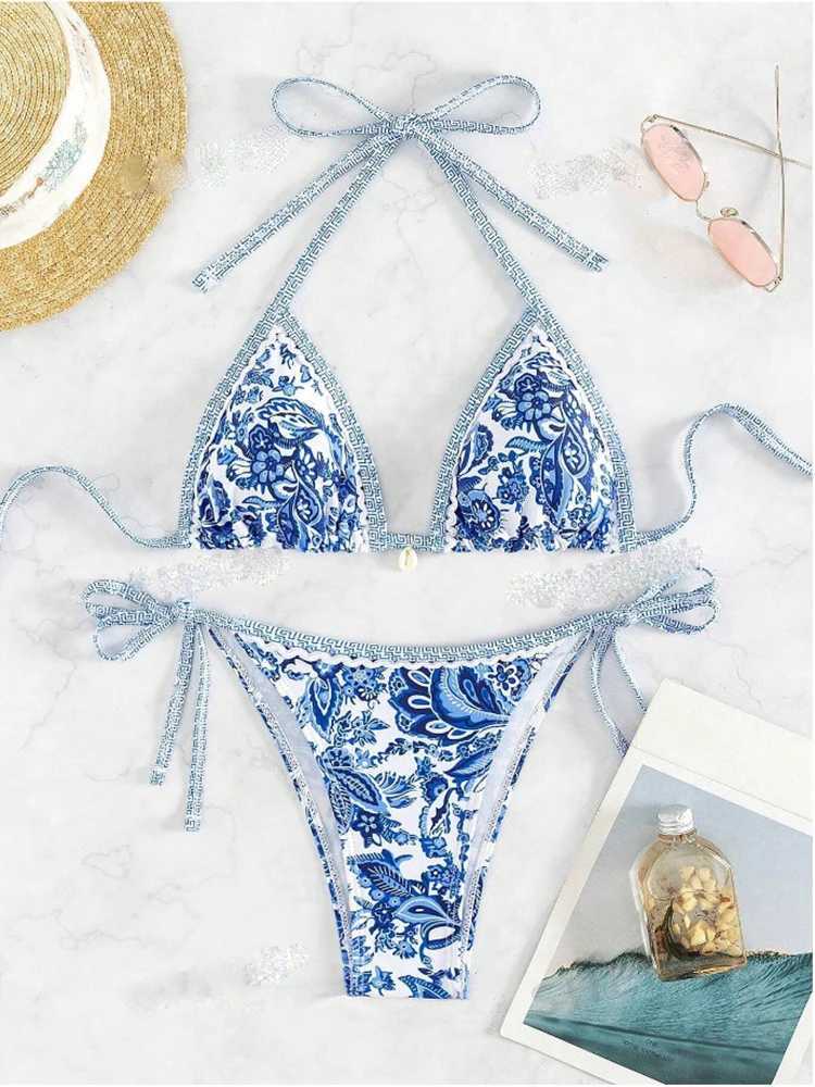 OIINAA swimsuit womens floral print sexy bikini set lace beachwear camisole swimsuit summer two-piece swimsuit Biquinis swimsuitW241225