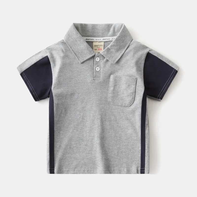 Summer Kids Fashion Breathable Cotton Polo Shirt Boys Casual Short Sleeve T-Shirt with Color Block Ages 2-7 Optional 2 ColorsXJ241225