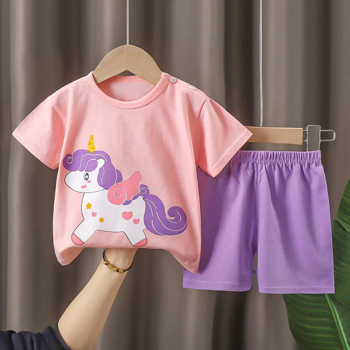 Clothing Sets Summer Baby Girl Clothes Set Children Casual Cotton T-shirts and Shorts 2pcs Outfit Boys Cartoon Bear Print Top Bottom OutfitsY241225PRH