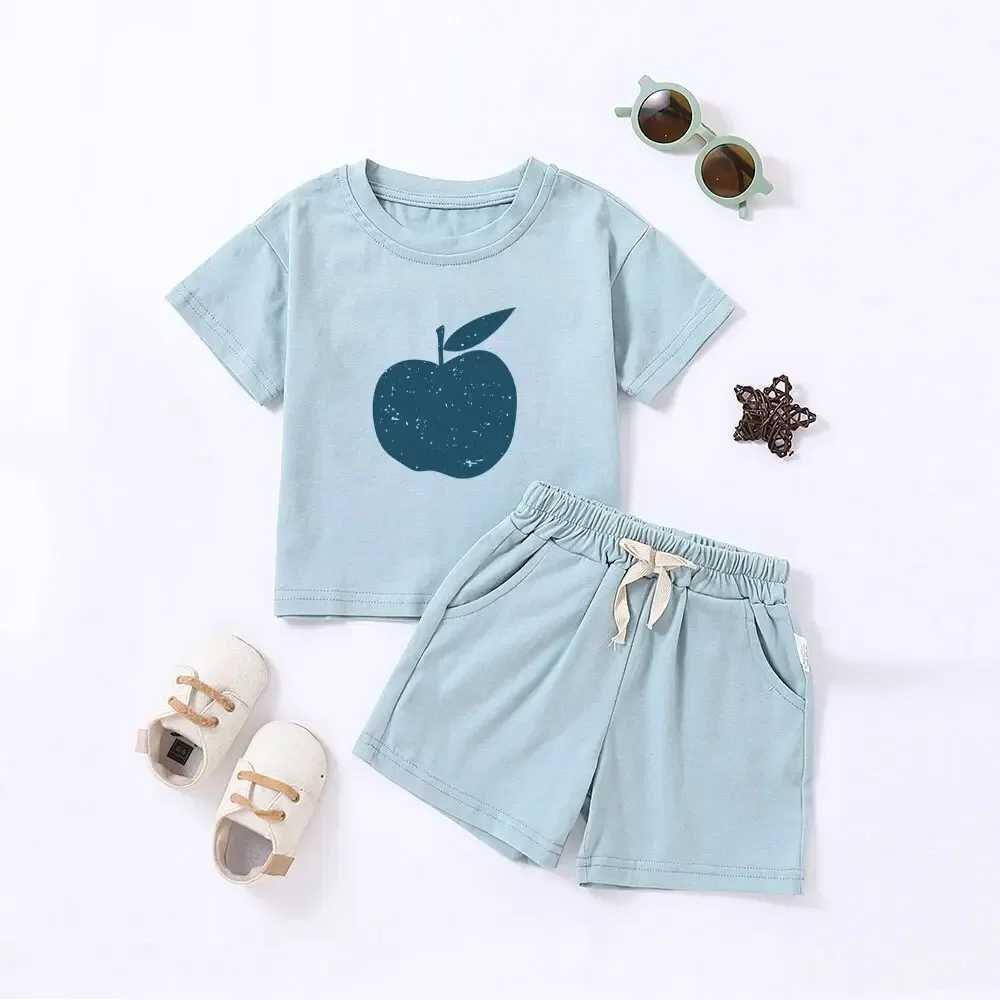 Clothing Sets Summer Childrens Printed Short Sleeve Set 0-6T Boys and Girls Cartoon Bear Pattern Sports and Leisure Two Piece SetY241225UEJ8