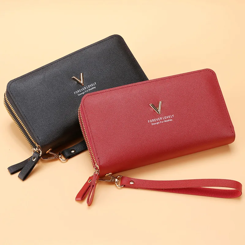 Women Long Wallets Fashion V Female Solid Color TLXT Leather Coin Wallet Purses Ladies Long Wristband Card Wallet Holder Clutch Bag Woman Purse