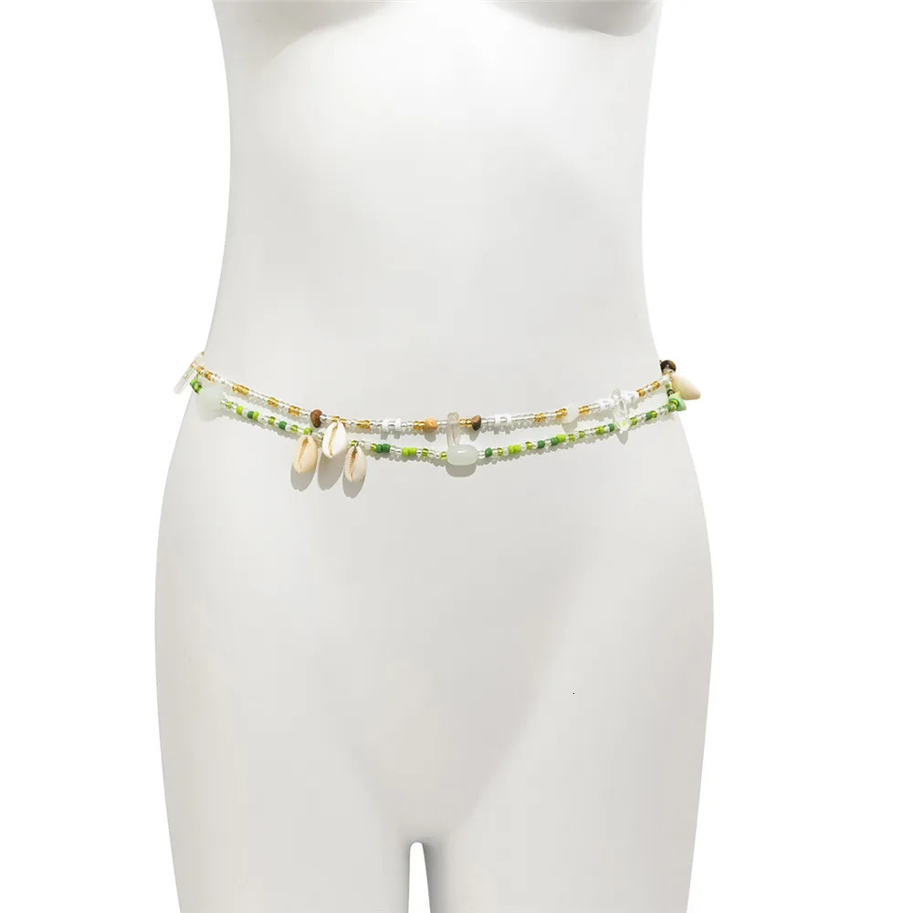 2Pcs/Set Bohemian Beaded Waist Chain Creative Shell Natural stone Pendant Belly Chain for Female Egirl Beach Bikini Jewelry 241225