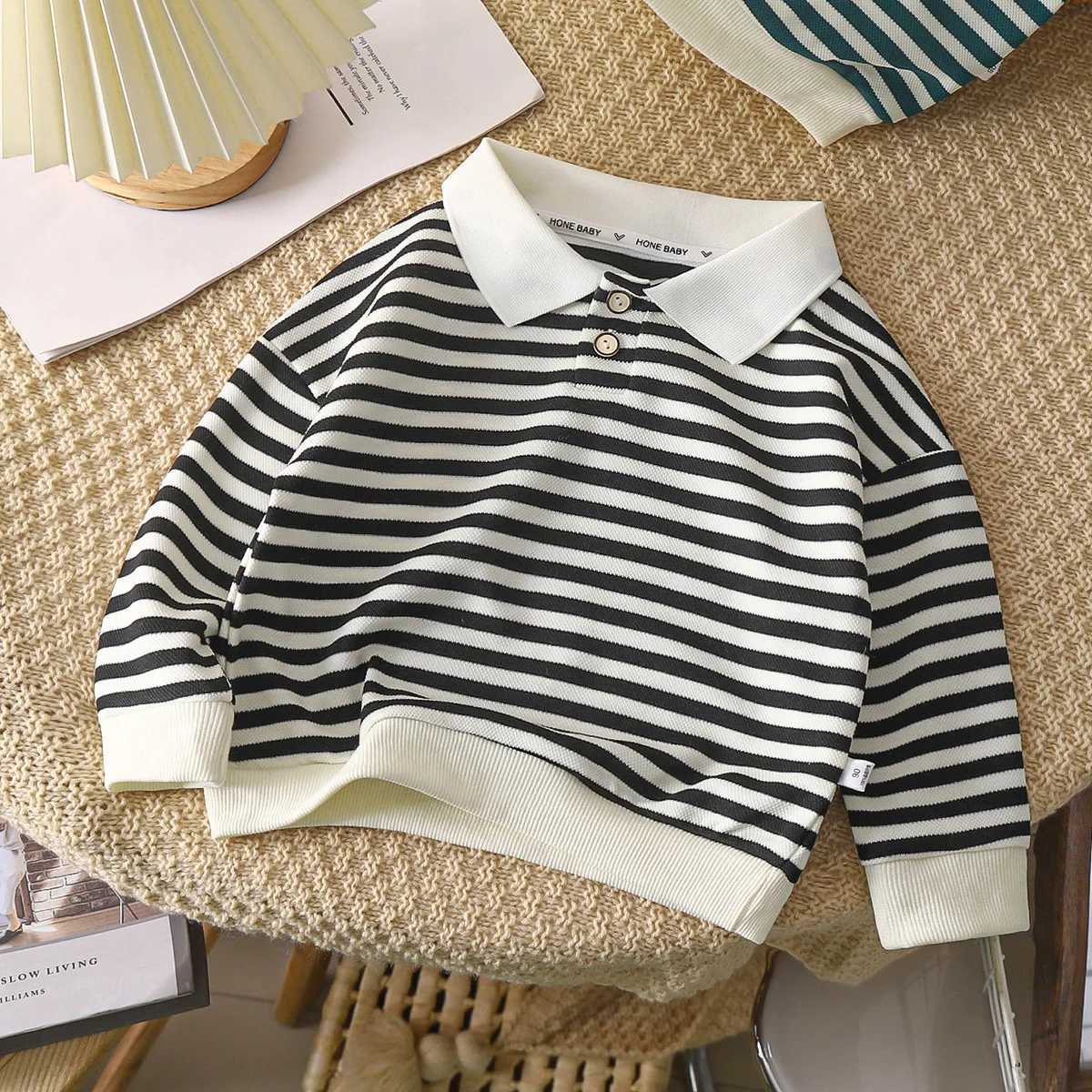 Autumn Spring Polo Shirt For 1-10Y Boys Striped Turndown Collar Kid Boys Bottoming Shirt Casual Threaded Cuffs Infant Girls TopsXJ241225