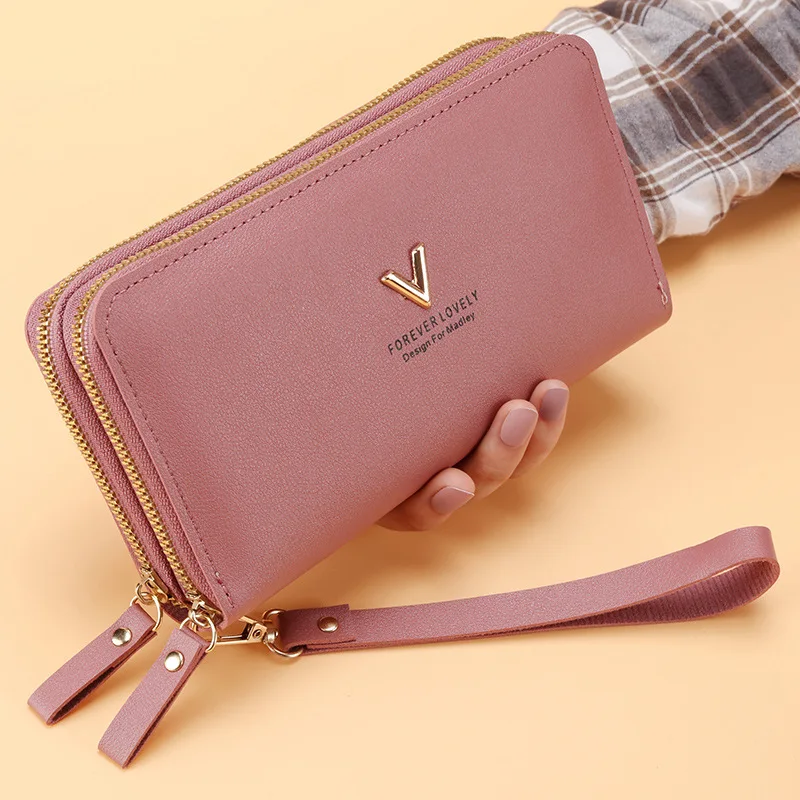 Women Long Wallets Fashion V Female Solid Color TLXT Leather Coin Wallet Purses Ladies Long Wristband Card Wallet Holder Clutch Bag Woman Purse